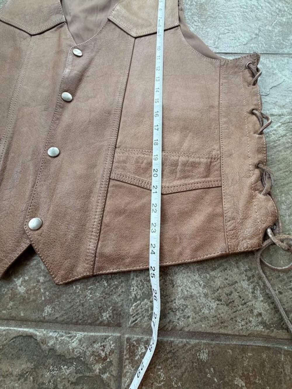 Hudson Leather Vintage Motorcycle Vest Brown Tan Side Lace Western Biker 50 - Picture 8 of 8